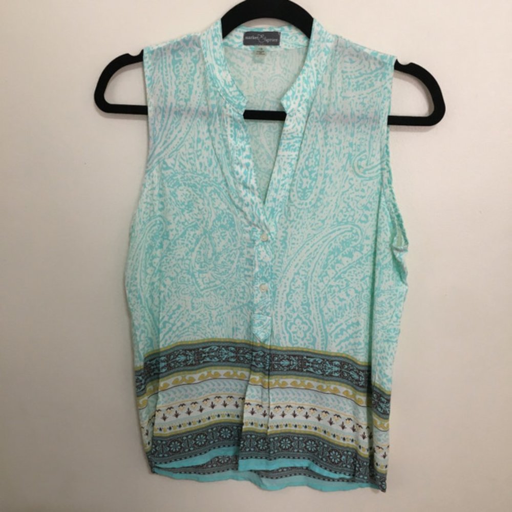 STITCH FIX sleeveless v neck button front top Y8